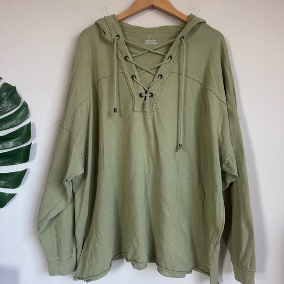 Aerie Oversized Lace Up Cotton Hoodie Sweatshirt - Picture 2 of 12